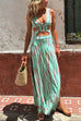 Moxidress V Neck Sleeveless Cut Out Waist Side Slit Tie Dye Maxi Dress