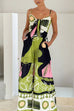 Moxidress Tie Front Cut Out Wide Leg Printed Cami Jumpsuit