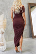 One Shoulder Side Slit Ruched Bodycon Maxi Dress