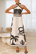 Moxidress Palm Canyon Print Criss Cross Halter Maxi Dress