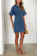 Short Sleeves Collared Button Down Denim Mini Dress