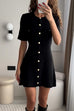 Moxidress Short Sleeves Button Down Mini Knit Dress