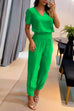 Moxidress V Neck Short Sleeve Top High Waist Tapered Pants Set