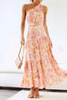 One Shoulder Ruffle Tiered Floral Print Maxi Dress