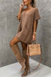 Moxidress Oversized V Neck Short Sleeves Pocketed Poncho Sweater