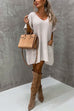 Moxidress Oversized V Neck Short Sleeves Pocketed Poncho Sweater