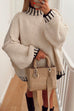 Moxidress Turtleneck Drop Shoulder Color Block Pullover Sweater