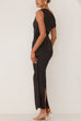 Moxidress Asymmetric Shoulder Back Slit Waisted Maxi Dress