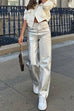 Moxidress Glam Straight Leg Metallic Faux Leather Pants