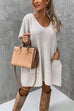 Moxidress Oversized V Neck Short Sleeves Pocketed Poncho Sweater