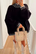 Moxidress Turtleneck Drop Shoulder Color Block Pullover Sweater