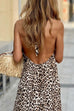 Moxidress Halter Backless Leopard Ruffle Swing Maxi Dress