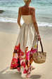 Moxidress Bow Shoulder Smocked Floral Print Cami Maxi Vacation Dress