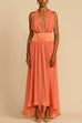 Moxidress Deep V Neck Halter Backless Flowy Maxi Party Dress