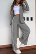 Moxidress Color Block Open Front Blazer Elastic Waist Slit Wide Leg Pants Set