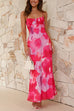 Open Back Cut Out Floral Print Maxi Cami Dress