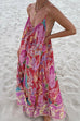 Moxidress V Neck Spaghetti Strap Backless Floral Print Maxi Vacation Dress