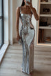 Moxidress Sleeveless Open Back Sequin Bodycon Maxi Party Dress