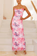 Moxidress Lace-up Backless Floral Print Bodycon Maxi Cami Dress