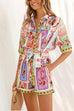 Short Sleeves Button Up Tie Waist Aztec Print Romper