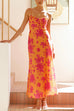 Spaghetti Strap Twist Backless Floral Print Maxi Dress