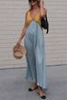 Moxidress V Neck Color Block Sleeveless Maxi Swing Dress