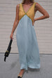 Moxidress V Neck Color Block Sleeveless Maxi Swing Dress