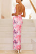 Moxidress Lace-up Backless Floral Print Bodycon Maxi Cami Dress