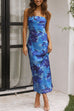 Moxidress Strapless Scooped Cowl Backless Floral Print Maxi Dress