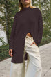Moxidress Mockneck Drop Shoulder Slit Front Loose Sweater