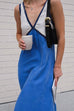 Moxidress V Neck Color Block Sleeveless Maxi Swing Dress