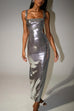 Moxidress Sleeveless Open Back Sequin Bodycon Maxi Party Dress