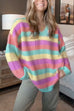 Moxidress V Neck Rainbow Striped Casual Pullover Sweater