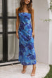 Moxidress Strapless Scooped Cowl Backless Floral Print Maxi Dress