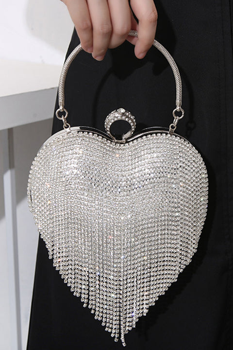 Moxidress Luxury Heart Shape Rhinestones Tassel Evening Handbag