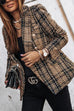 Moxidress Double Breasted Open Front Plaid Blazer Jacket