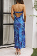 Moxidress Strapless Scooped Cowl Backless Floral Print Maxi Dress