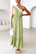 Moxidress Tie Bow One Shoulder Waisted Ruffle Maxi Dress