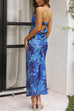 Moxidress Strapless Scooped Cowl Backless Floral Print Maxi Dress