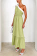 Moxidress Tie Bow One Shoulder Waisted Ruffle Maxi Dress