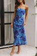 Moxidress Strapless Scooped Cowl Backless Floral Print Maxi Dress