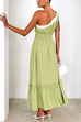 Moxidress Tie Bow One Shoulder Waisted Ruffle Maxi Dress