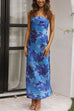 Moxidress Strapless Scooped Cowl Backless Floral Print Maxi Dress