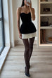 Moxidress Strapless Velvet Patchwork Color Block Mini Dress