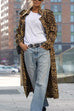 Moxidress Lapel Open Front Leopard Midi Trendy Coat