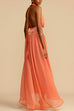 Moxidress Deep V Neck Halter Backless Flowy Maxi Party Dress