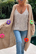 Moxidress Flower Applique Open Front Slouchy Midi Sweater Cardigan(in 3 Colors)