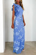 Sleeveless Ruffle One Shoulder Floral Mesh Maxi Dress