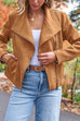 Moxidress Zip Up Pocketed Faux Suede Moto Jacket(in 7 Colors)