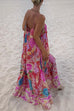 Moxidress V Neck Spaghetti Strap Backless Floral Print Maxi Vacation Dress